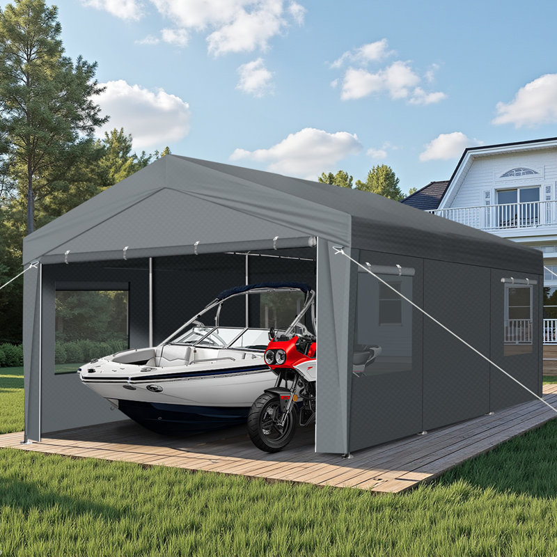 10'X20' Heavy-Duty Dark Grey Carport With Reinforced Galvanized Steel Frame
