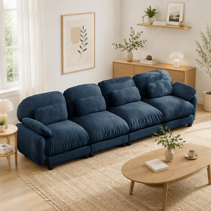 Canapé en tissu de chenille 4 places Cloud Feel bleu, Chenille bleu