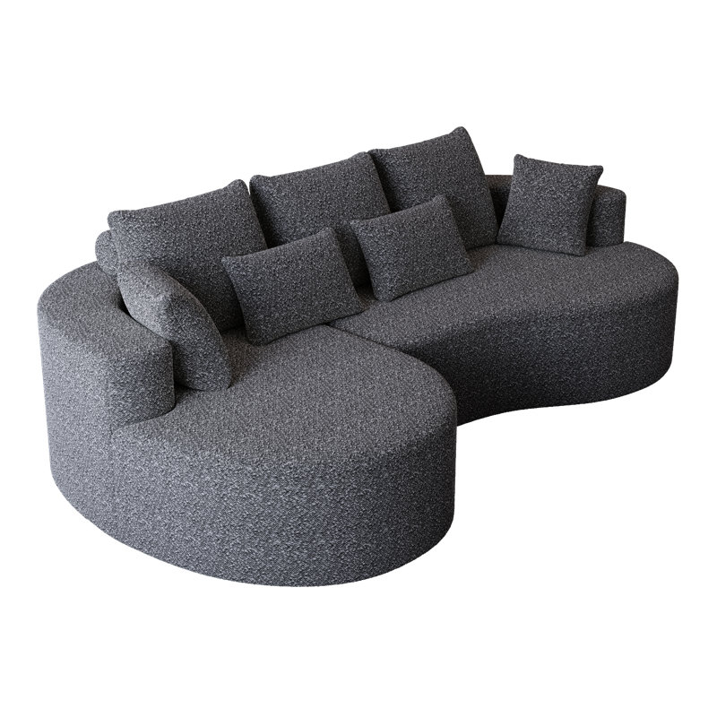 Spacieux canapé modulaires en chenille gris, confort moderne avec 7 coussins pour la maison