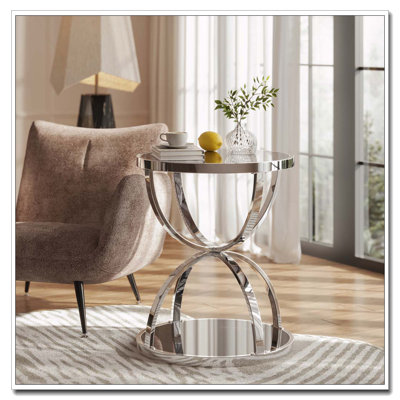 19.69'' Modern Glass Side Table with 2 Tiers