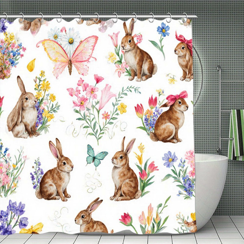 Rideaux de douche Bunny & Floral, 71 x 71 po, Brun floral 2