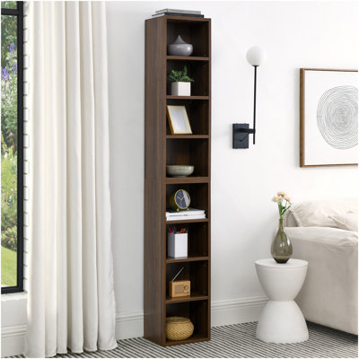 Étagère à support multimédia réglable à 8 niveaux, armoire de rangement compacte pour DVD, bibliothèque étroite pour le bureau personnel, bibliothèque multifonctionnelle à deux étages
