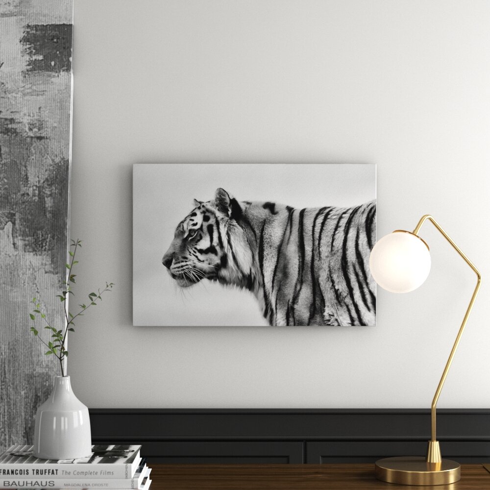 Leinwandbild Schöner Tiger vor weißem Hintergrund in Monochrom