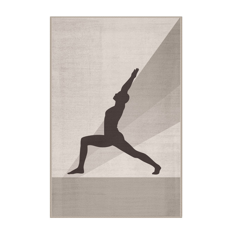 Machine Washable Marvale Yoga Warrior Pose Minimalist Rug in Beige – Beige Binding, 7x9