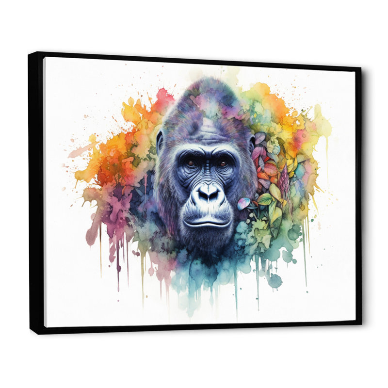 «Colorful Gorilla I» sur toile, H 30 po x l 40 po x P 1,5 po, Cadre flottant noir