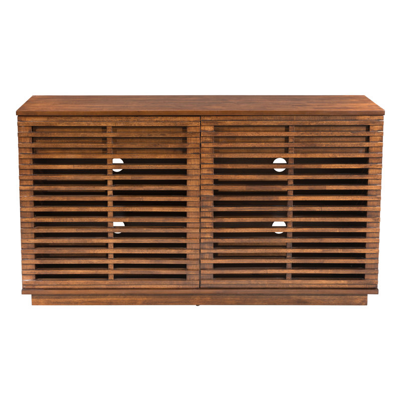 Walnut Medium Wood Slatted Modern Accent Cabinet