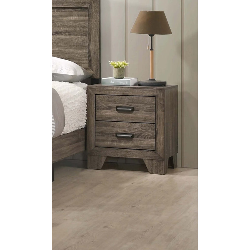 1pc Transitional 2-Drawer Nightstand with Metal Hardware Rustic Gray Finish Bedroom Furniture
