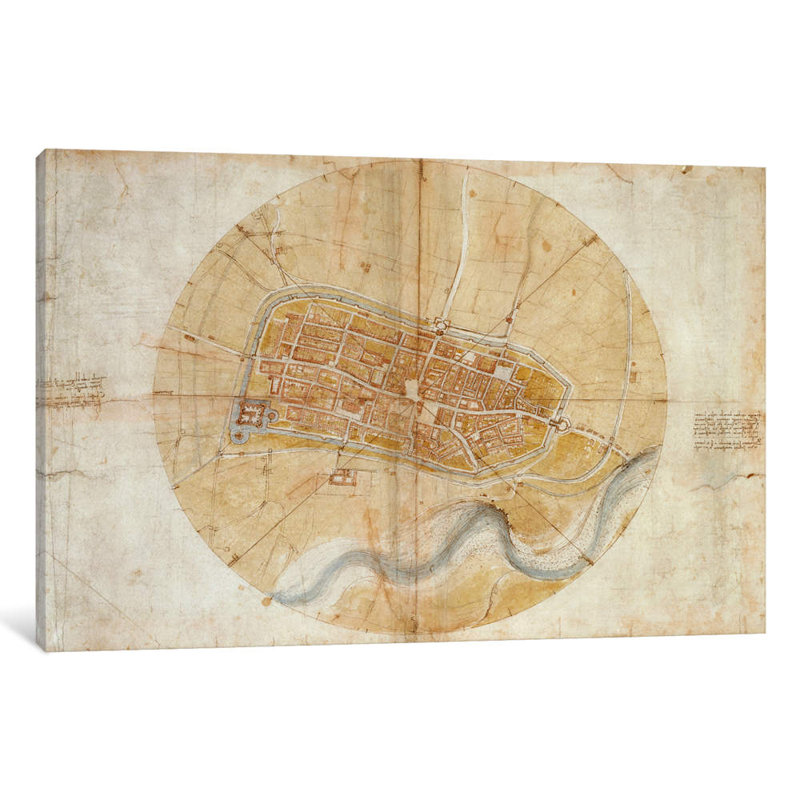 Map Of Imola, 1502 by Leonardo Da Vinci - Wrapped Canvas Print, 30.48 cm H x 45.72 cm W