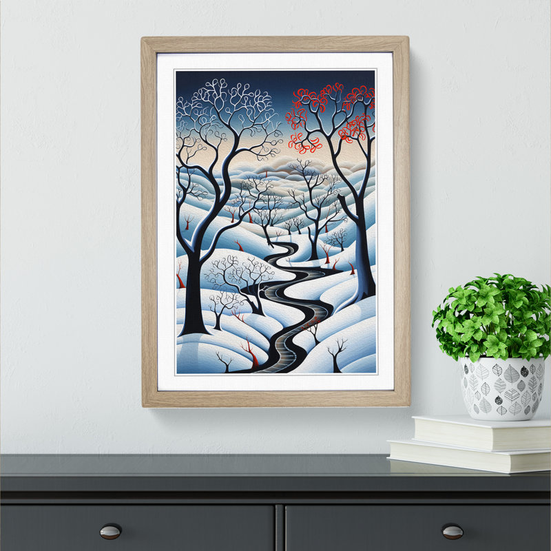 Winter Landscape Orphism - Single Picture Frame Print on Wood, Oak, 34cm H x 25cm W x 2cm D