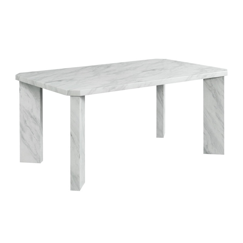 White Faux Marble Top Rectangular Dining Table