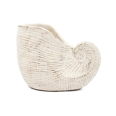 8.5X5.5X6.3 Inches Sand And Cement Planter With Shell Design, Textured Beige Finish, For Workshop Plant Decoration Of Cement, Adds A Bohemian Atmosphere To