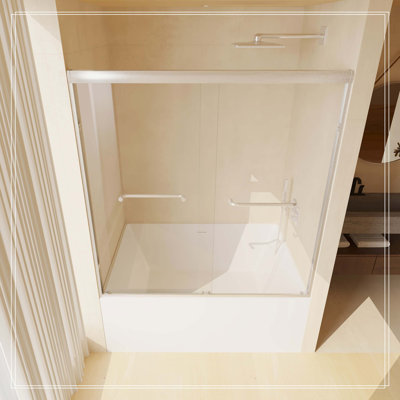 56-60" Width x 60"Height with 5/16"(8mm) Tempered Glass Aluminum Frame Double Sliding Shower Door Stainless Steel handle,Brushed Nickel