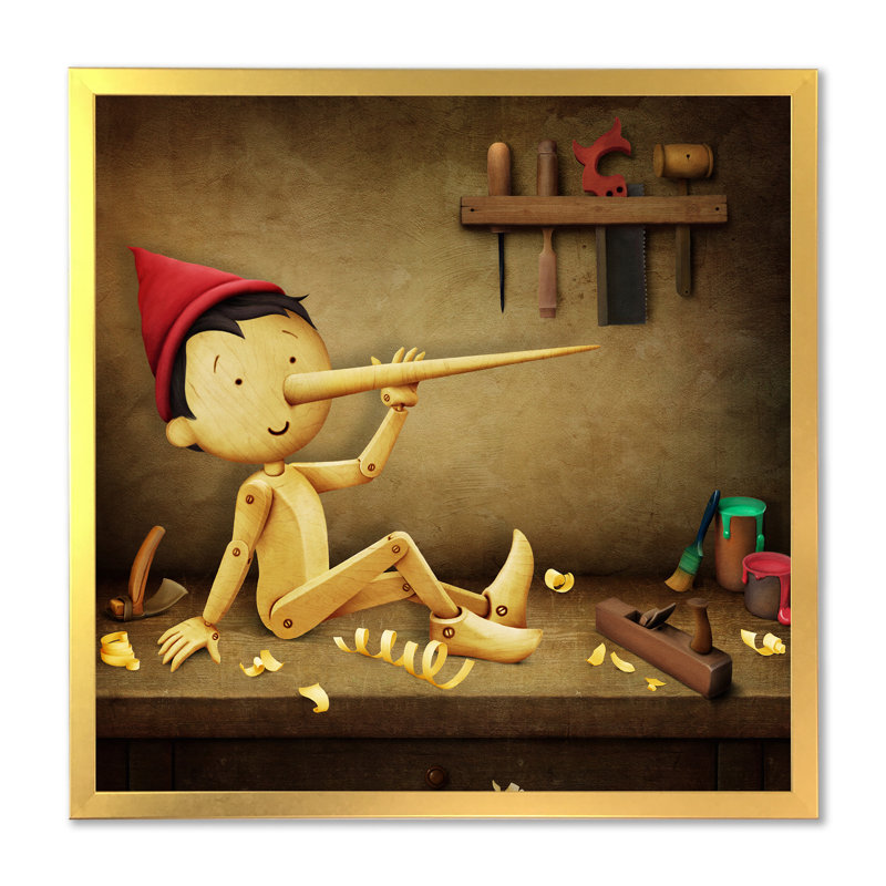 Pinocchio avec long nez et chapeau rouge - reproduction d'art sur toile pour enfants, H 36 po x l 36 po x P 1 po