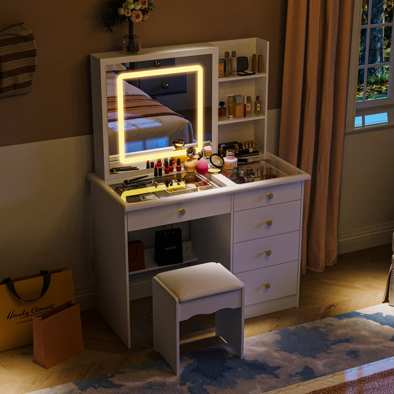 39.4'' Wide Vanity Set With Glass Table Top