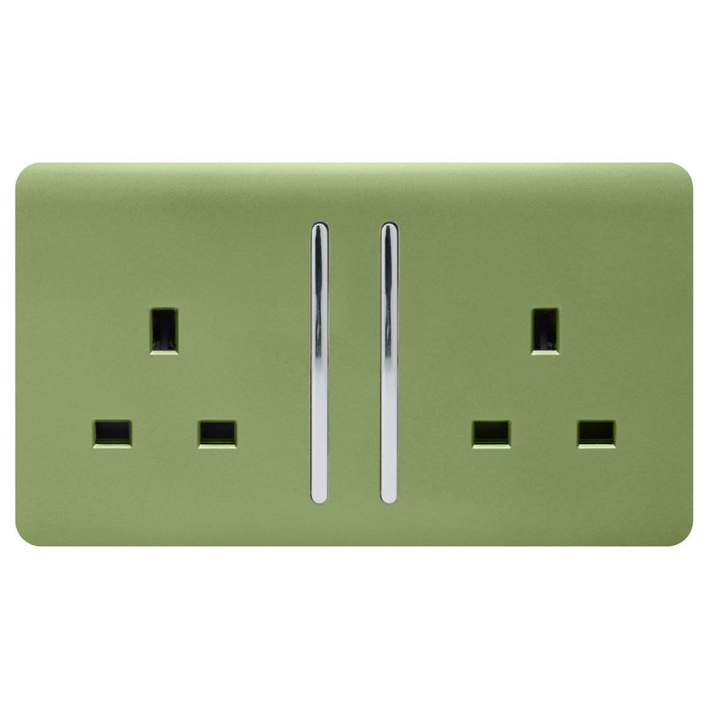 Trendi Switch 2 Gang Long Switched Plug Socket, Moss Green
