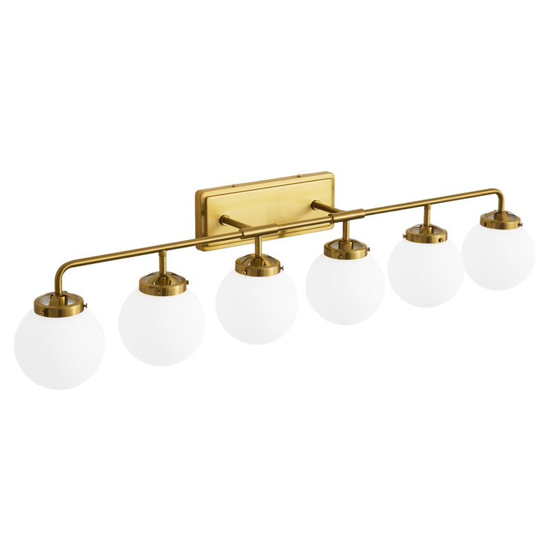 Brackenley 6 - Light Dimmable Vanity Light With Hand Blown Glass Globe Shade, Gold, White