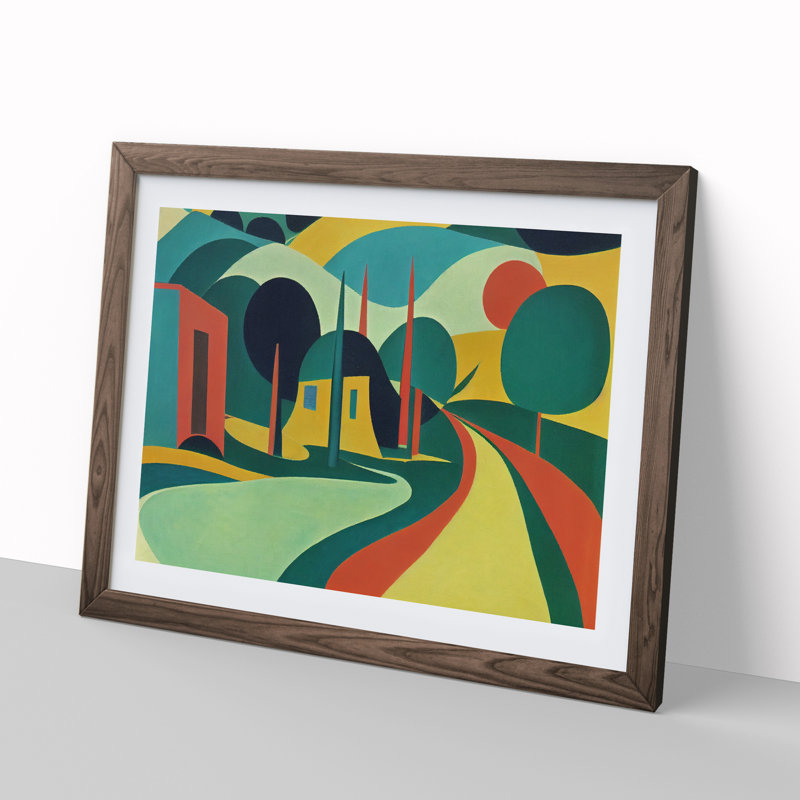 Pop Meadow Landscape Vol.2 Abstract 1 Piece Single Picture Frame Wall Art, 34cm H x 46cm W x 2cm D, Walnut