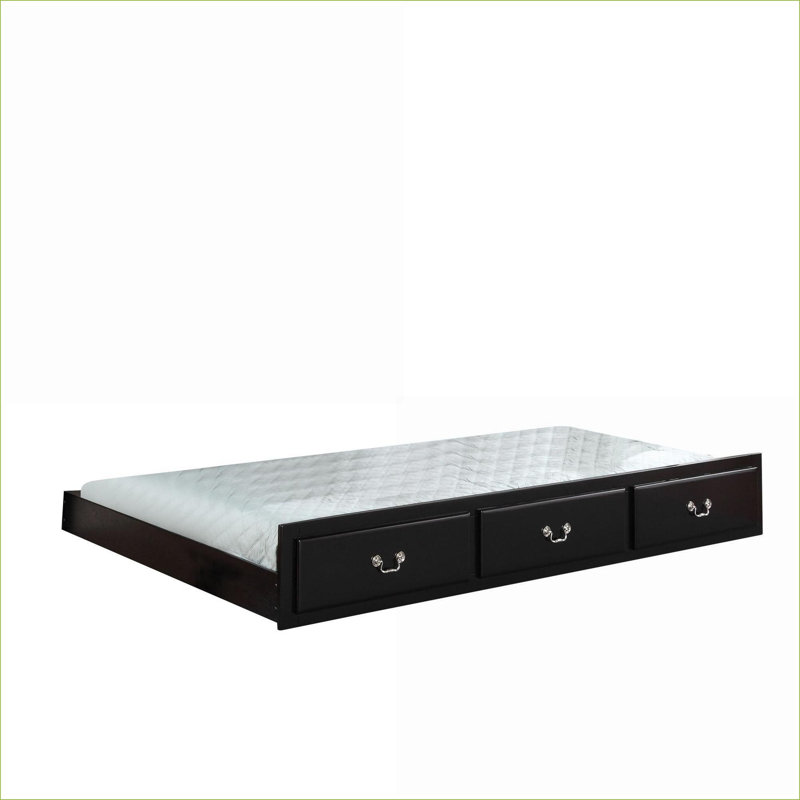 Lit gigogne simple, espace supplémentaire pour les chambres d'amis et les chambres d'enfants, finition noire transitionnelle | Noir | Bois synthétique