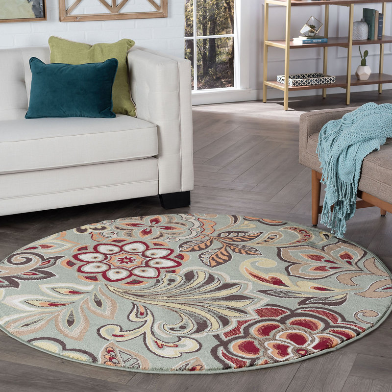 Elmer Transitional Floral Indoor Area Rug for Living Room, Dining Room, Bedroom, Round 7'10", Seafoam