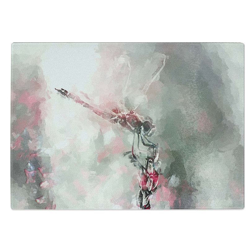 Tempered Glass Perched Dragonfly Chopping Board, 39 cm W x 28.5 cm L