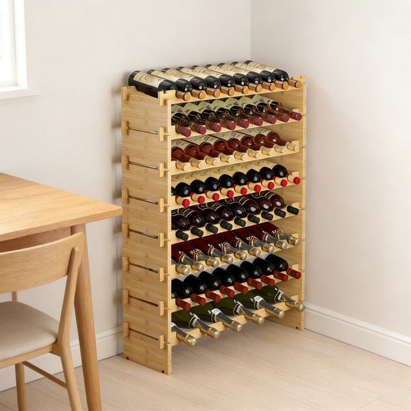 Stackable Bamboo Wine Rack For 69 Bottles, Freestanding Floor Or Wall Mounted Modular Wine Storage Shelf For Kitchen, Bar, Or Cellar