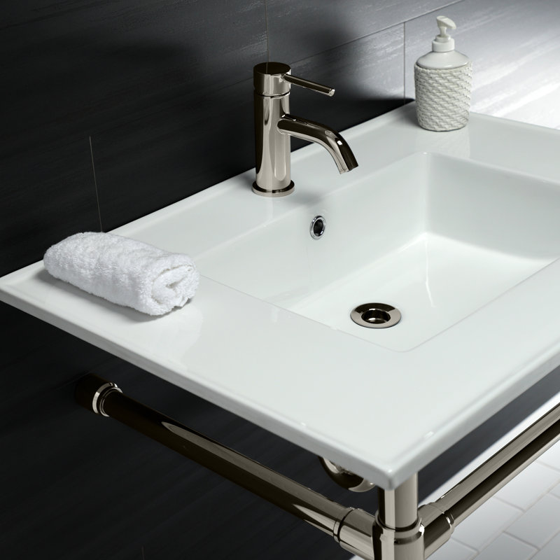 Kingston Brass Dreyfuss 31-Inch Ceramic Console Sink with Stainless Steel Legs, Polished Nickel, Single