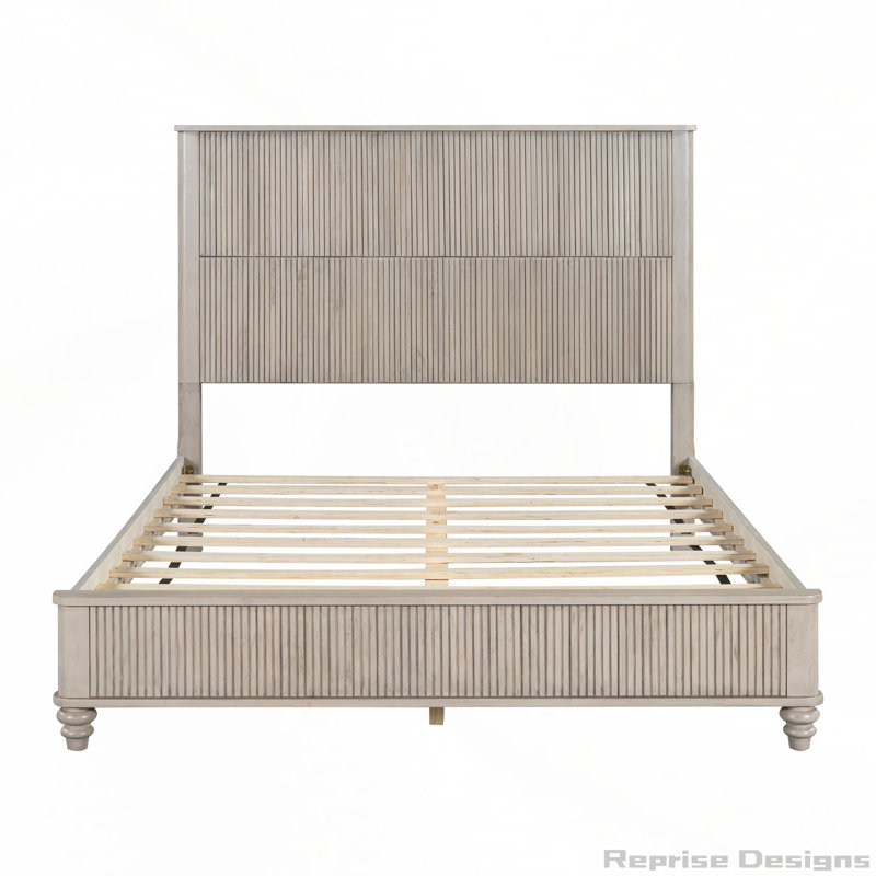 Base de lit en bois massif avec tête de lit haute, Beige, Grand lit