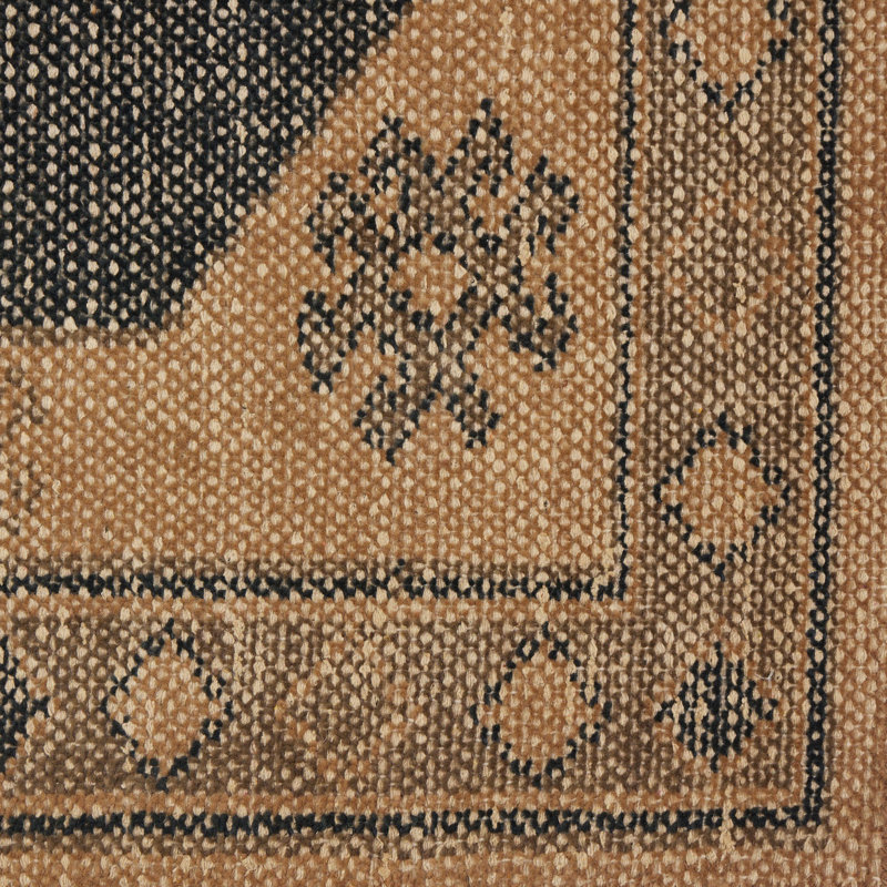 Samsa Hand Knotted Cotton Blend Area Rug in Navy/Beige, Runner 3' x 12'