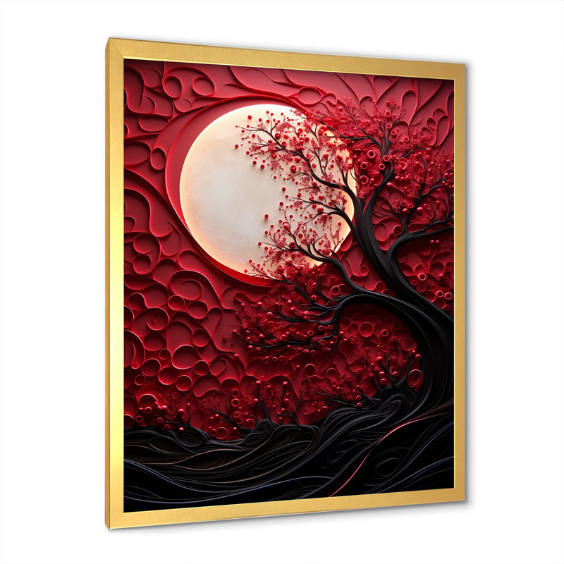 Red Moon Ruby Radiance - impressions sur toile de lune, H 20 po x l 12 po x P 1 po, Cadre doré simple
