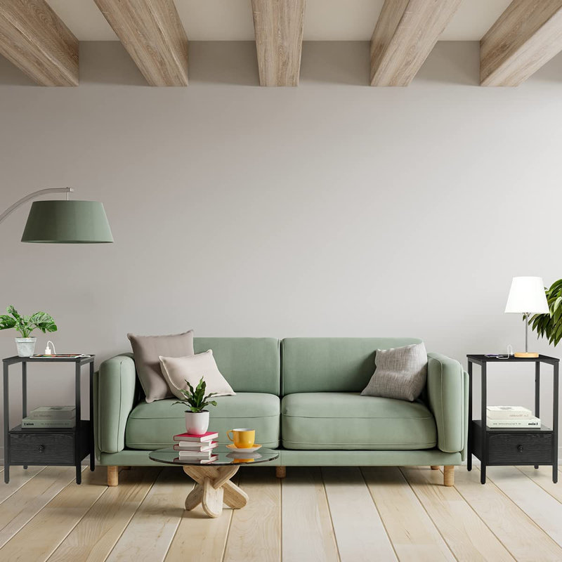 Table d'appoint avec chargeurs et tiroirs, Noir