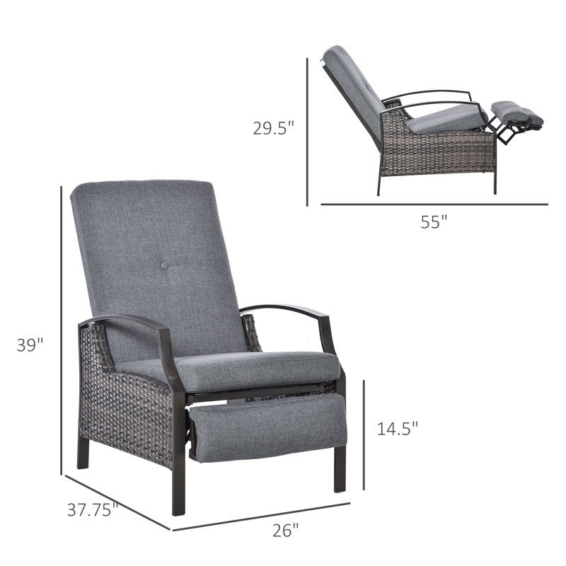 Fauteuil inclinable réglable en rotin avec osier toutes saisons Schunemunk, Gris