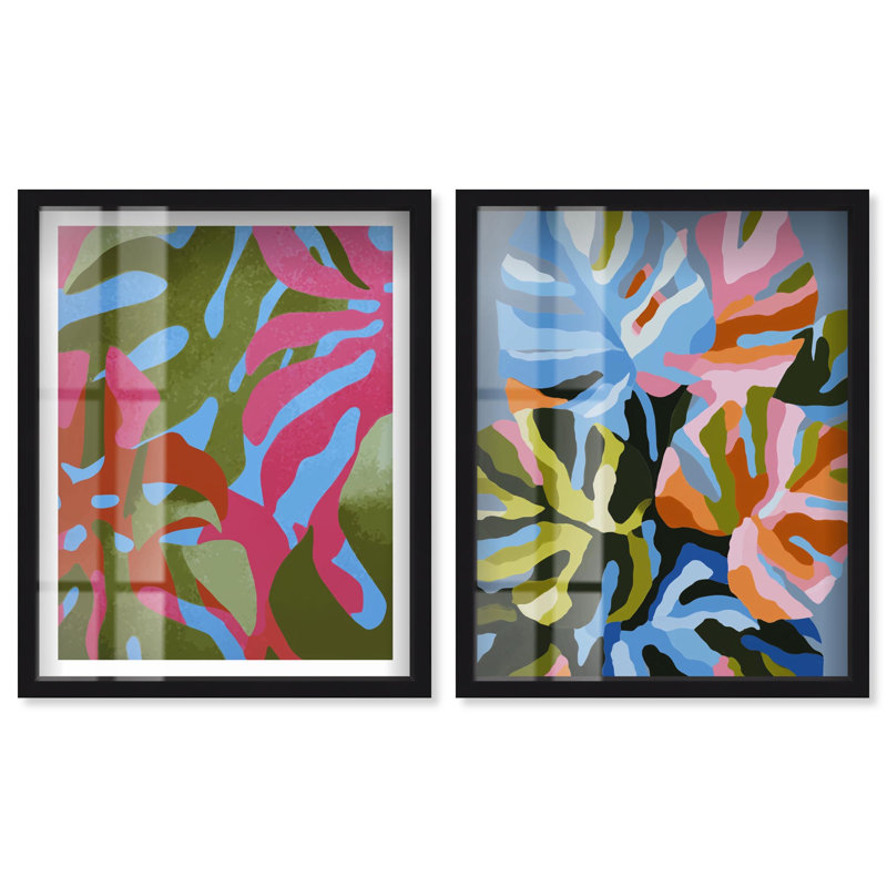 Ensemble de 2 boîtes murales bleu sarcelle et corail côtières avec art par Shadowbox, 37 x 46, H 46 po x l 37 po