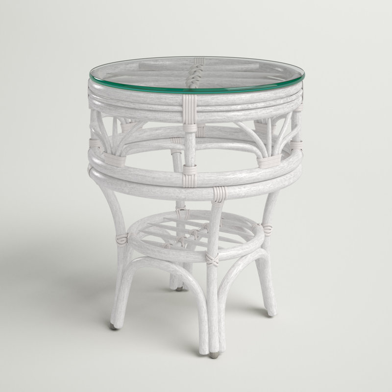 Prespa Glass Top End Table, White