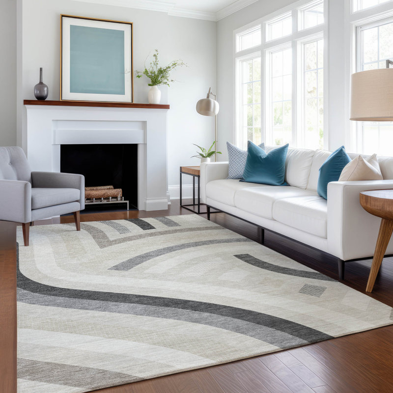 Machine Washable Indoor/Outdoor Chantille ACN2467 Mid-Century Modern Rug, Linen, 9' x 12'