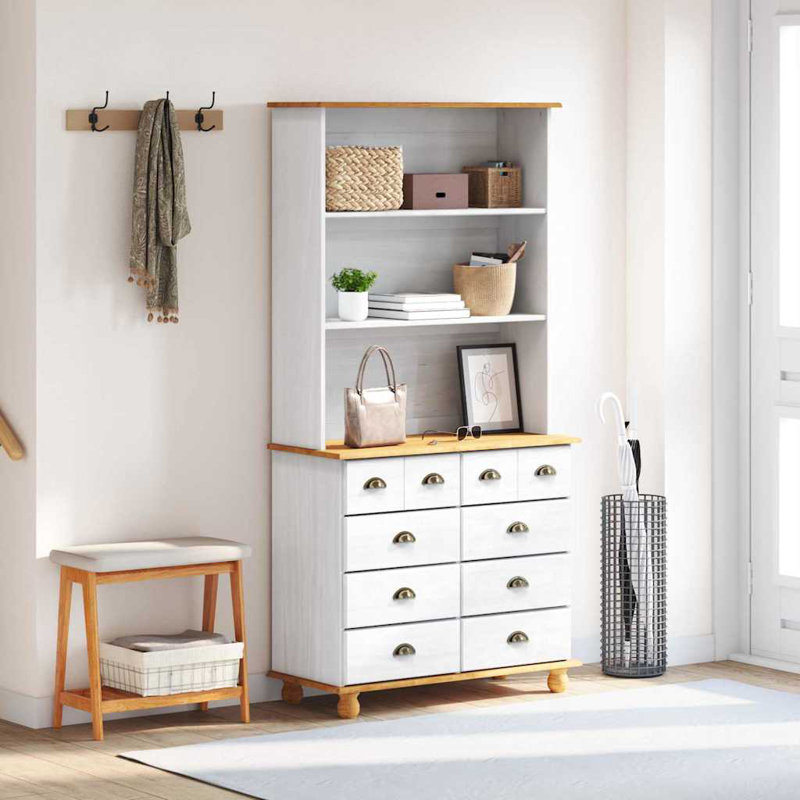 Hutch With Drawer 91 X 40 X 184 Cm Solid Pine Wood, White