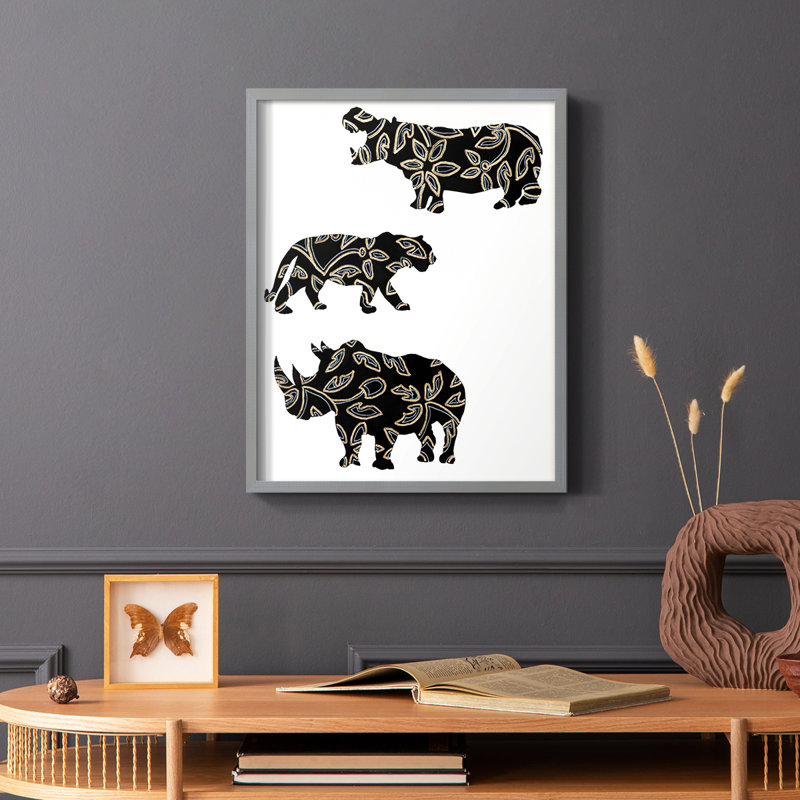 Reproduction encadrée d'animaux en safari ornementaux II, Gris, H 10 po x l 8 po