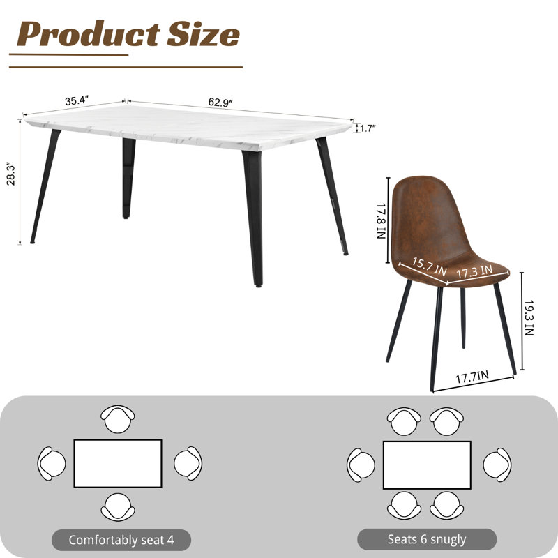 Ensemble de table de salle à manger Hranislav Elegant 5 pièces 63 po, Brun, Beige