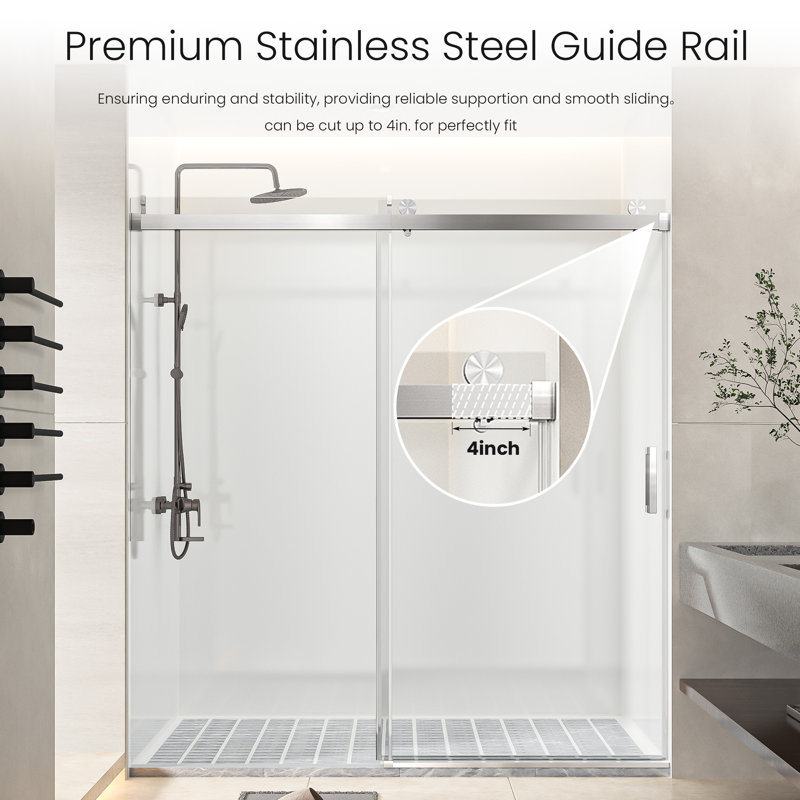 68"-72" W x 76" H Frameless Single Sliding Soft-Close Shower Doors with Buffer, 3/8" Thick SGCC Tempered Glass Door