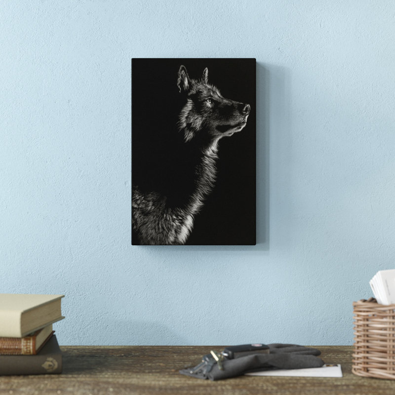 Scratchboard Wolf II by Julie T. Chapman - Print on Canvas, 30cm H x 20cm W, Wrapped Canvas