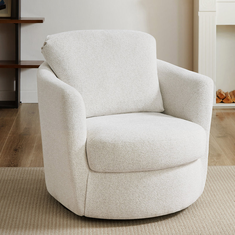 32.3" Wide Swivel Barrel Armchair, White Chenille