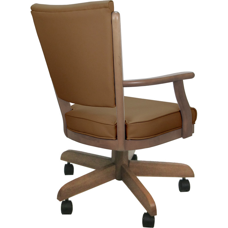 Leather Solid Wood Dining Caster Chair, Brown, Natural Wood