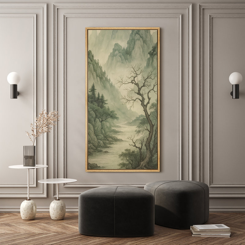 Impression sur toile encadrée, art traditionnel chinois traditionnel, Natural, H 60 po x l 30 po