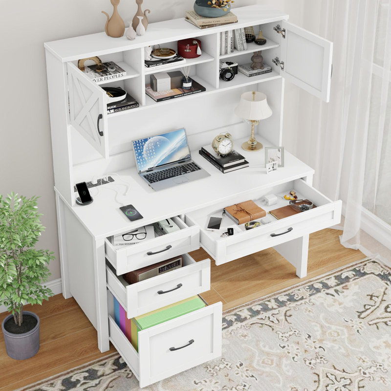 Bureau de direction avec huche 67 "H, Noir / blanc