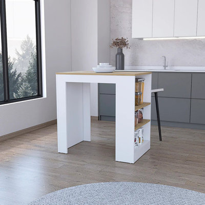 Îlot de cuisine Malahki Doyle, 3 tablettes, plateau en marbre, largeur x 36,2 po
