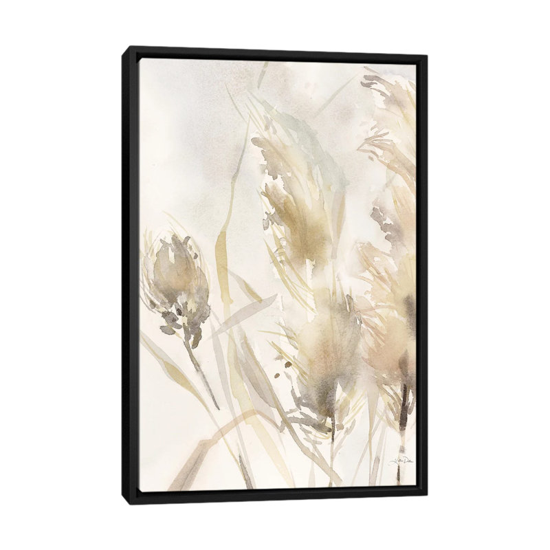 Light Pampas Grasses III - reproduction d'art murale - toile encadrée, H 40 po x l 26 po, Noir
