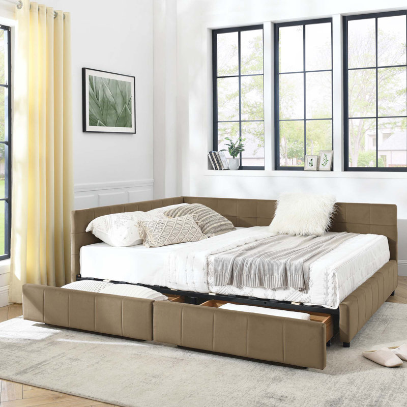 Storage Upholstered Tufted Bed Frame, Brown