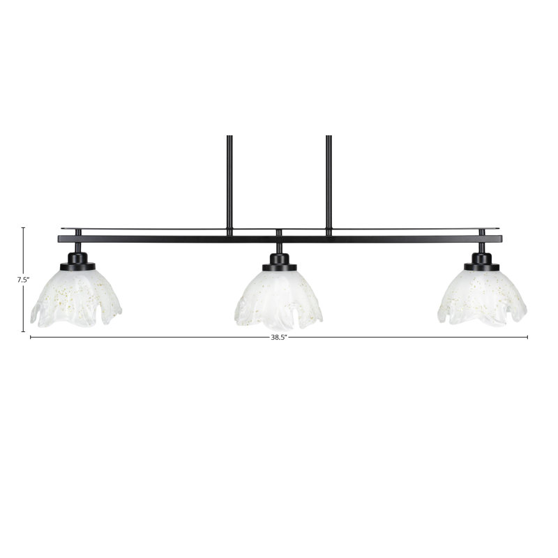 Luminaire pour îlot de cuisine 3 lumières Odyssey au fini noir mat avec verre de glace doré 7 po, Ivoire ivoire