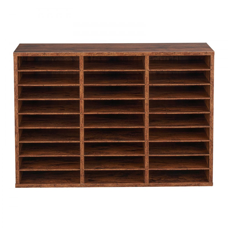 Literature Organizer, 27 Compartments Office Mailbox with Removable Shelves, Wood Mailbox Sorter Particle Board Office Home Classroom Storage, File Sorter for File, Document, Paper, Dark Brown
