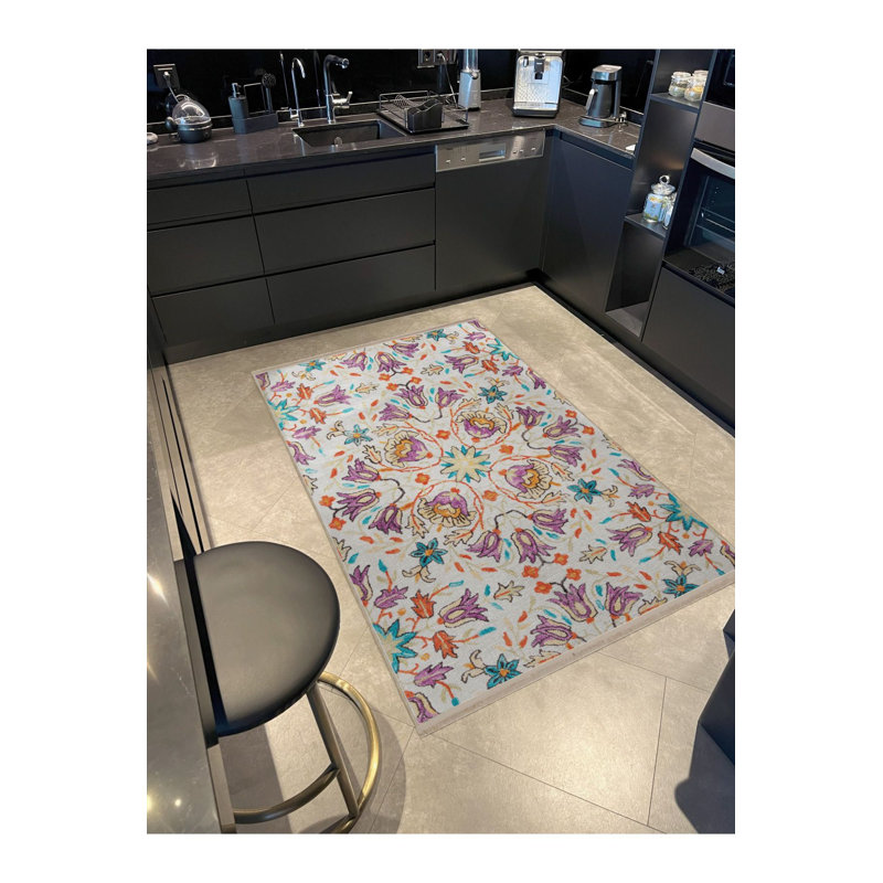 Tapis décoratif lavable à la machine beige, Tapis de couloir 3 pi 3 po x 6 pi 7 po