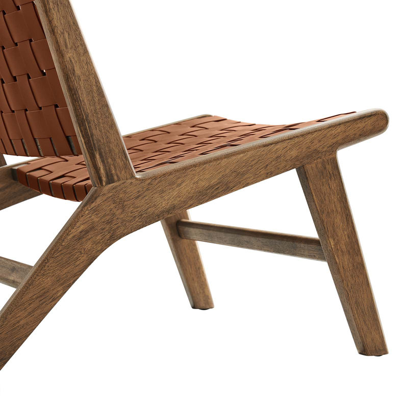 Walnut Brown Woven Faux Leather Wood Accent Chair